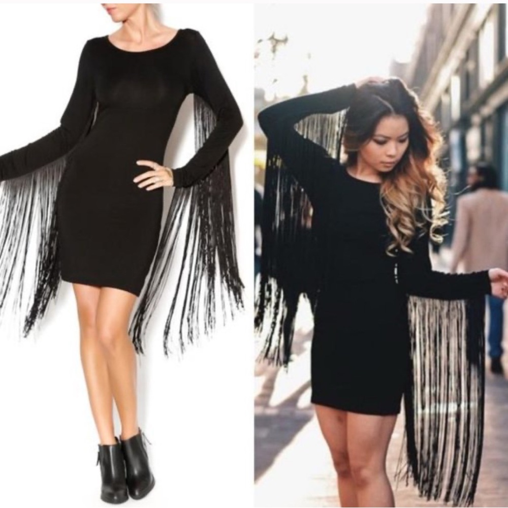 Festival Rave Black Fringe Dress M